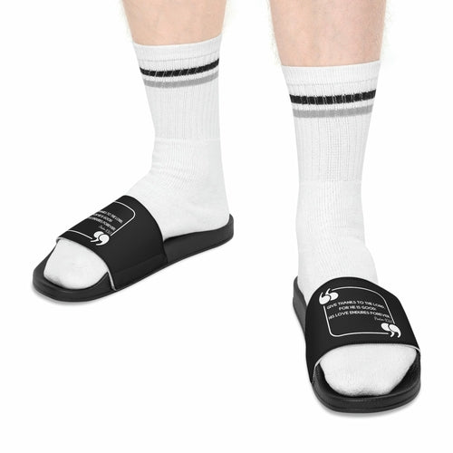 Mens Black Slide Sandals - Give Thanks to the Lord - Christian Inspira