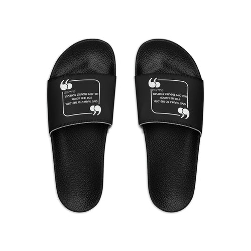 Mens Black Slide Sandals - Give Thanks to the Lord - Christian Inspira
