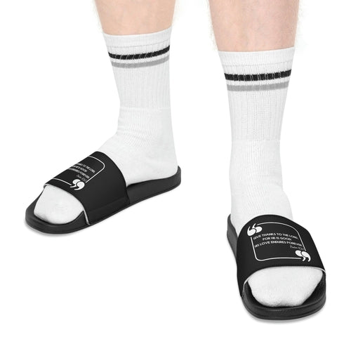 Mens Black Slide Sandals - Give Thanks to the Lord - Christian Inspira