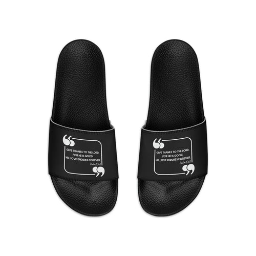 Mens Black Slide Sandals - Give Thanks to the Lord - Christian Inspira